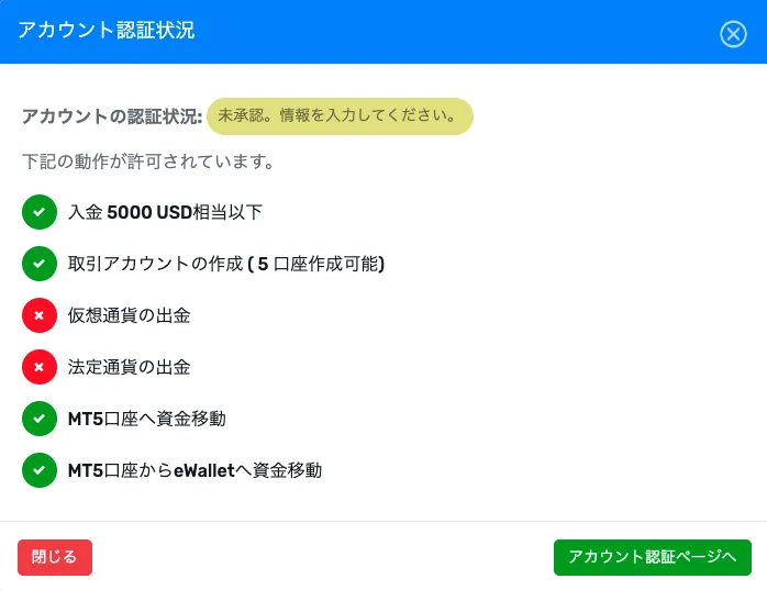 アカウント認証状況