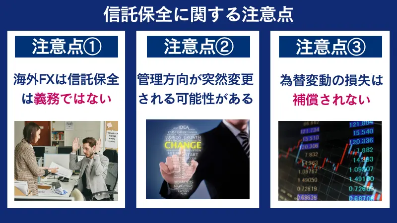 海外FXでの信託保全に関する注意点は、海外FXは信託保全は義務ではないなど