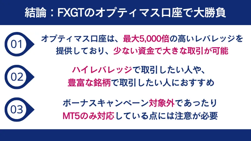 FXGT オプティマス口座のまとめ