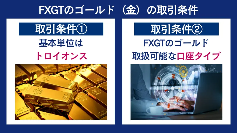 FXGTにはゴールドの基本単位や契約サイズなどがある