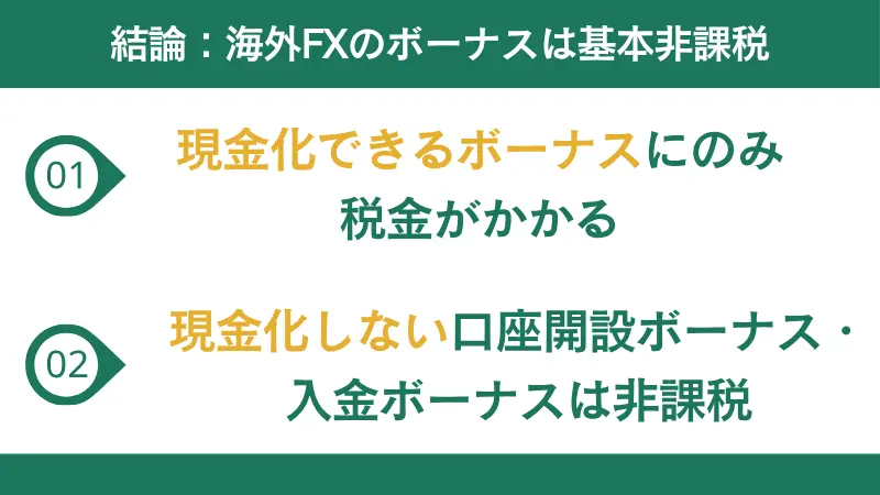 海外FXのボーナスは、現金化できる場合のみ税金がかかる