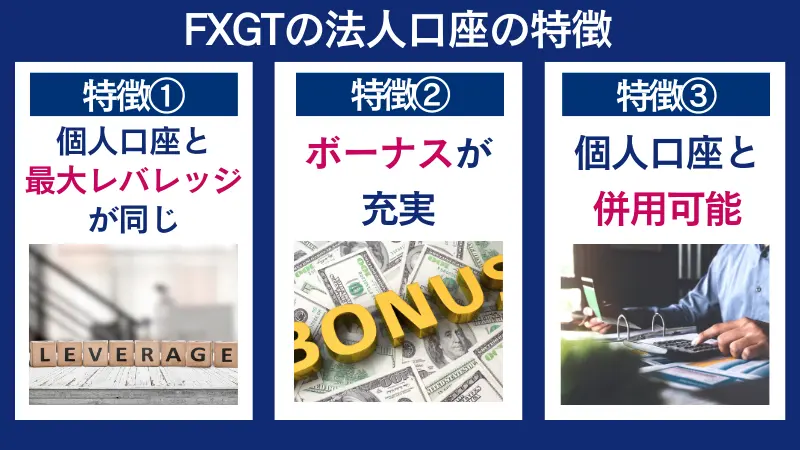 fxgtの法人口座の特徴は個人口座と最大レバレッジが同じなど