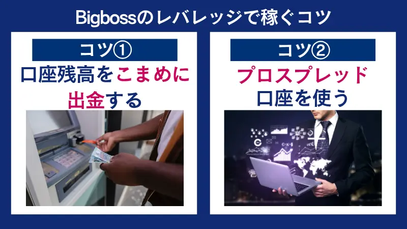 Bigbossのレバレッジで稼ぐコツは、残高のこまめな出金とプロスプレッド口座の活用