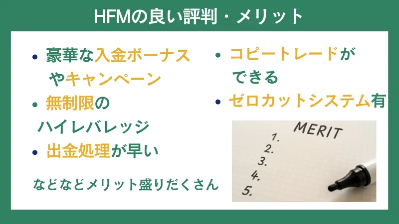 HFMは良い評判・メリットが多く、口コミもいい
