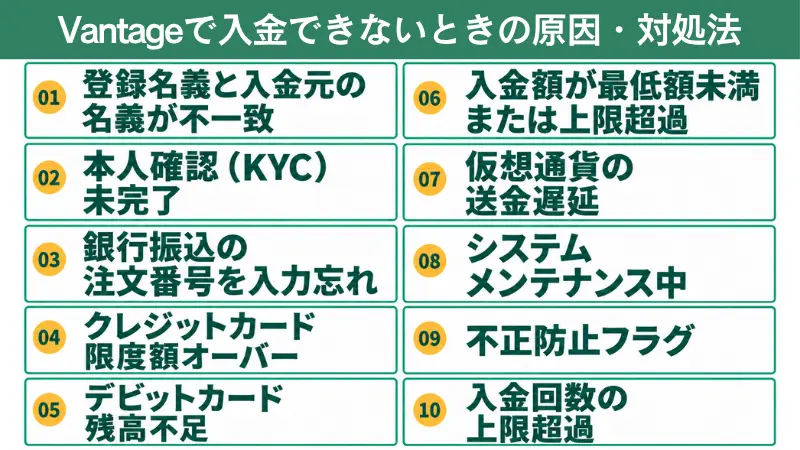 Vantageで入金出来ないときの原因と対処法