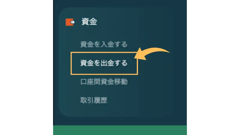 vantageの資金を出金するをクリック