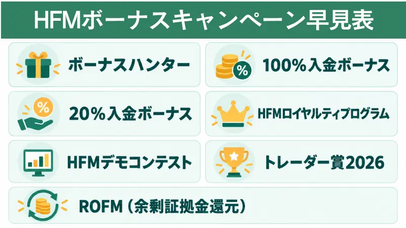 HFMボーナスキャンペーン早見表【2026年10月最新】